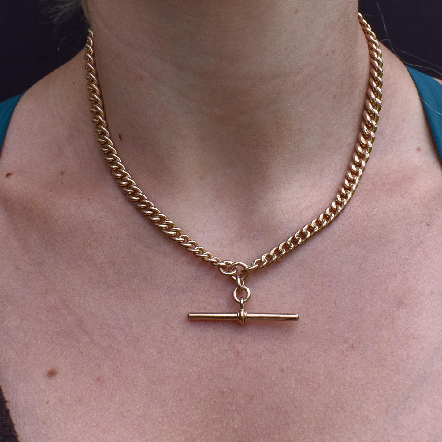Antique '1912' 9ct Gold Curb Link Dog Clip Albert Watch Chain Necklace - 16"