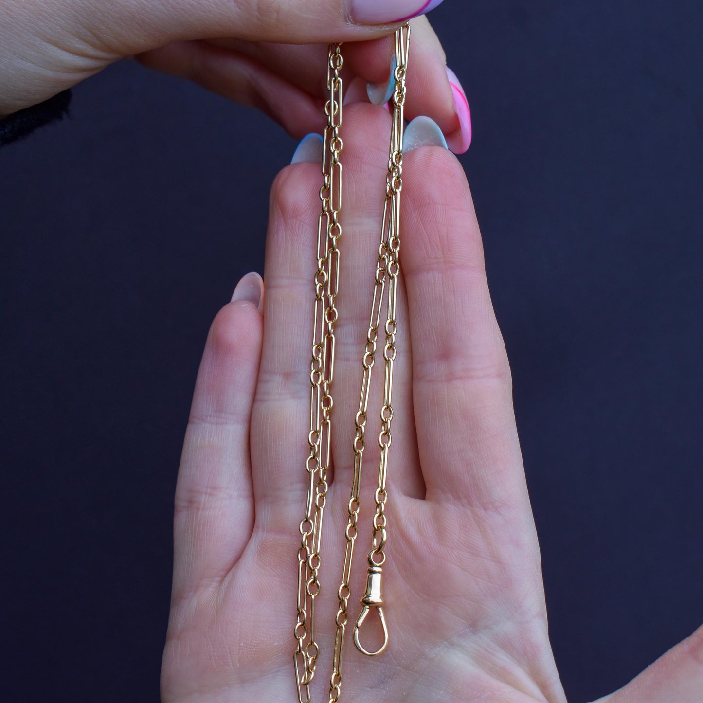Antique 9ct Yellow Gold Paperlink Chain with Dog Clip | 21.25" Length