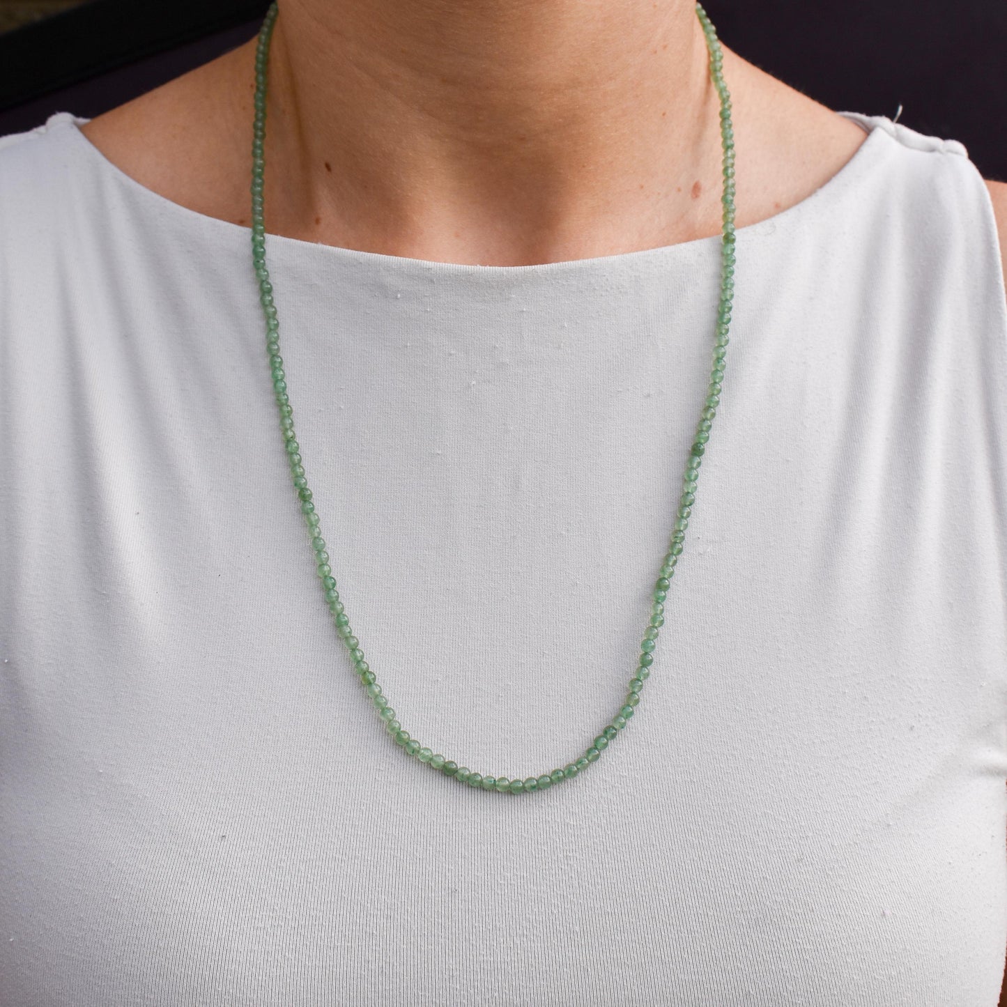 Art Deco Jade Round Beaded Necklace | 23.5"
