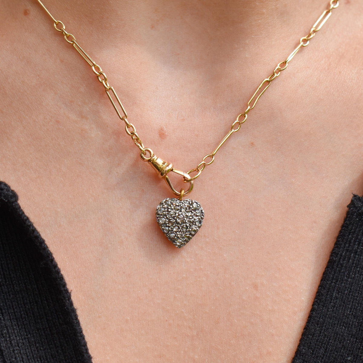Rose cut Diamond Gold Heart Pendant 0.70ct Total | Antique Style