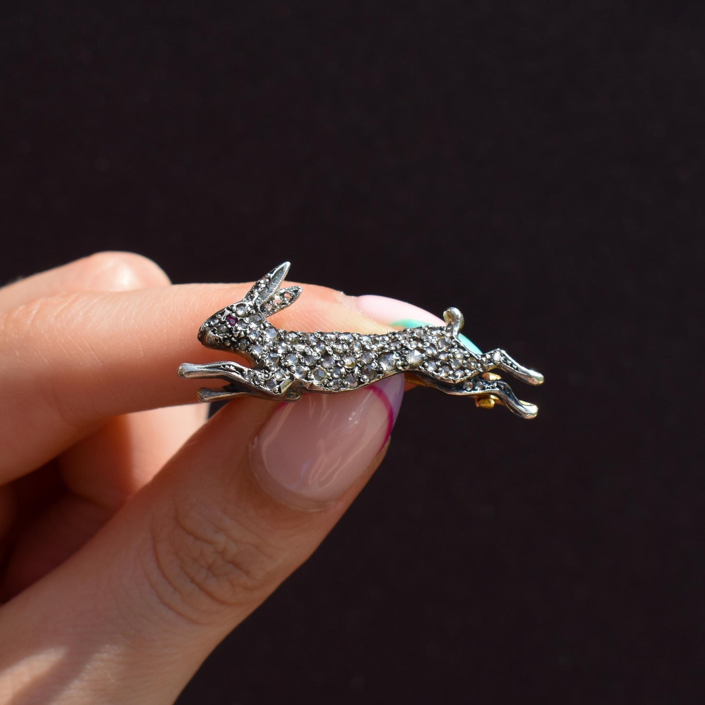Antique Style 1.10ct Diamond Rabbit Hare Brooch Pin