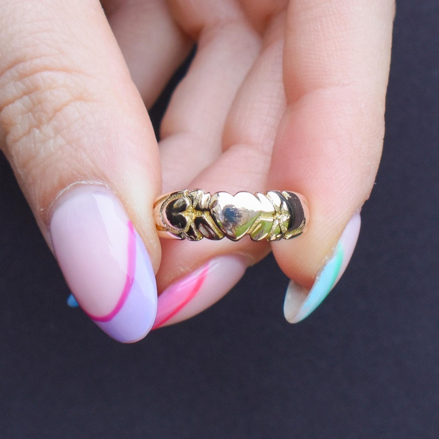 Antique Victorian 9ct Gold Fancy Love Heart Band Ring | Chester 1899