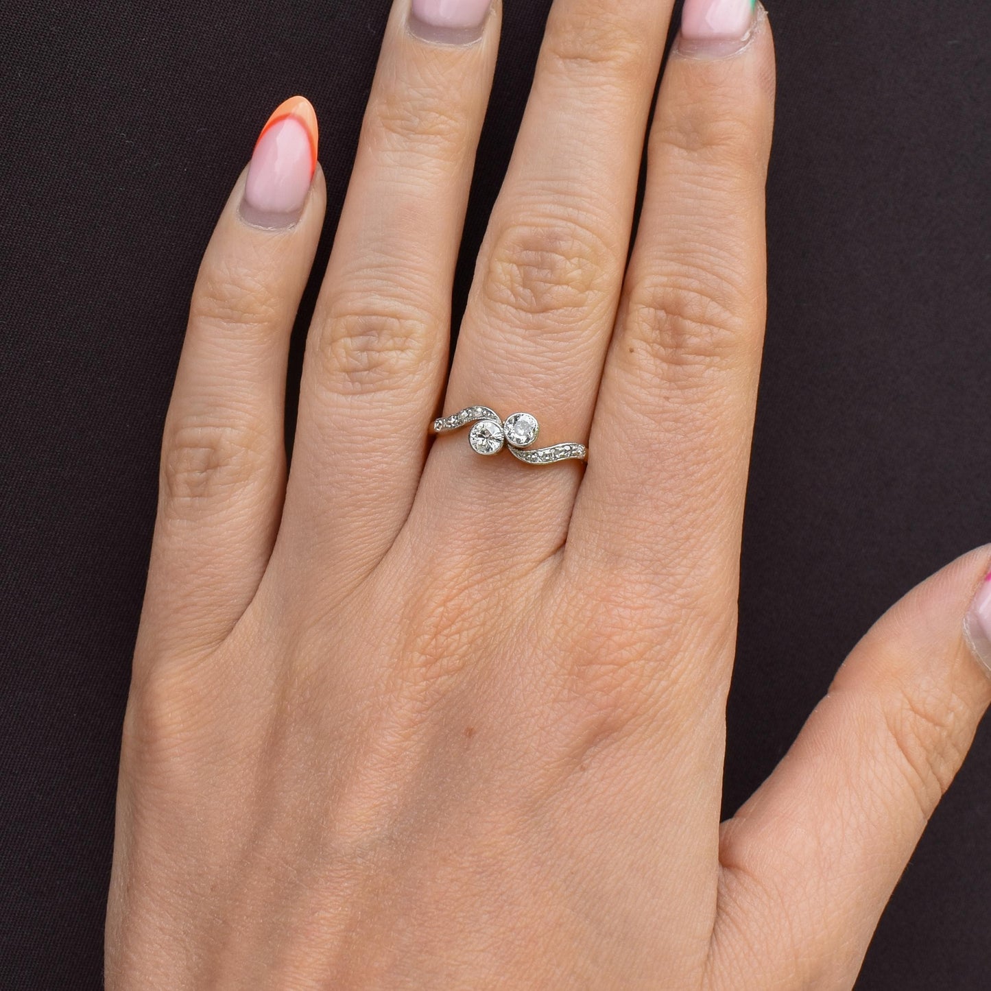 Antique Diamond 'Toi Et Moi' Two Stone Twist 18ct Gold and Platinum Ring