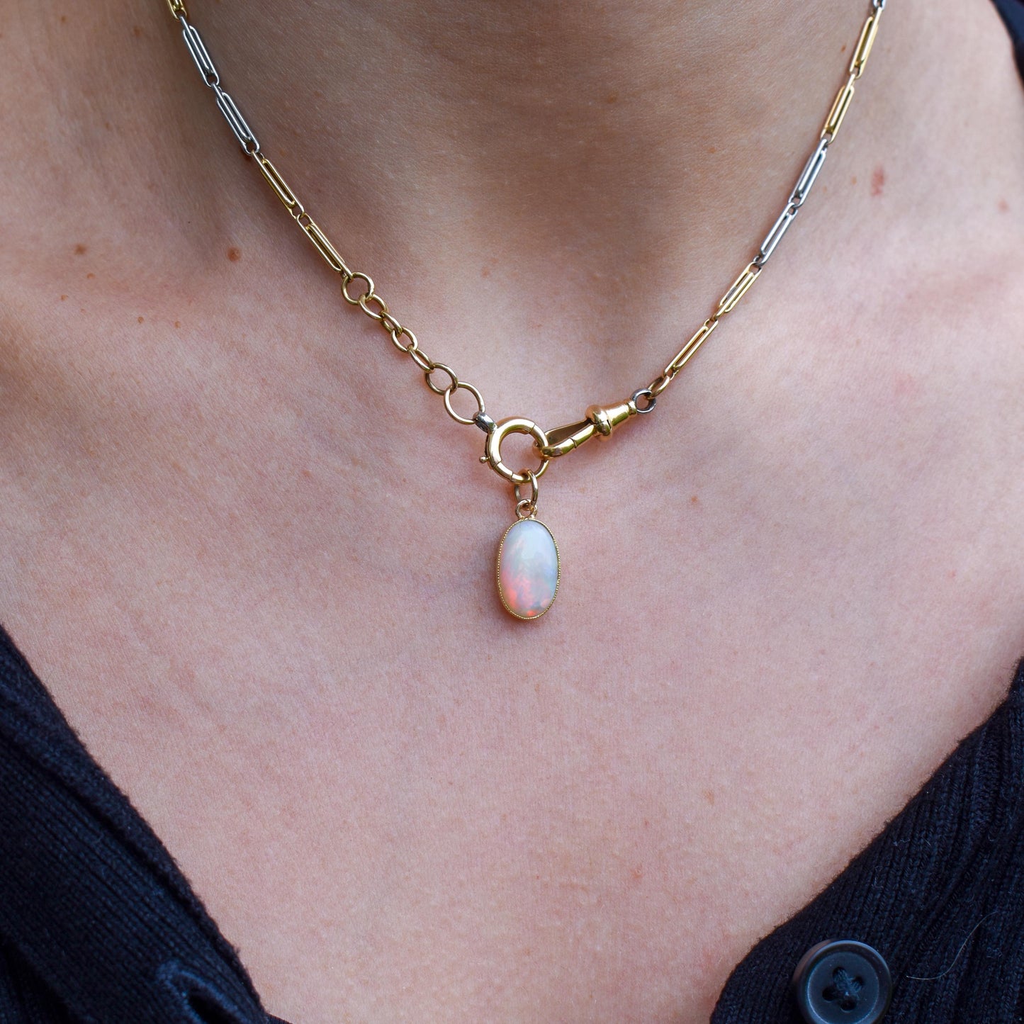 Antique 15ct Gold 1.55ct Natural Solid Opal Oval Charm Pendant
