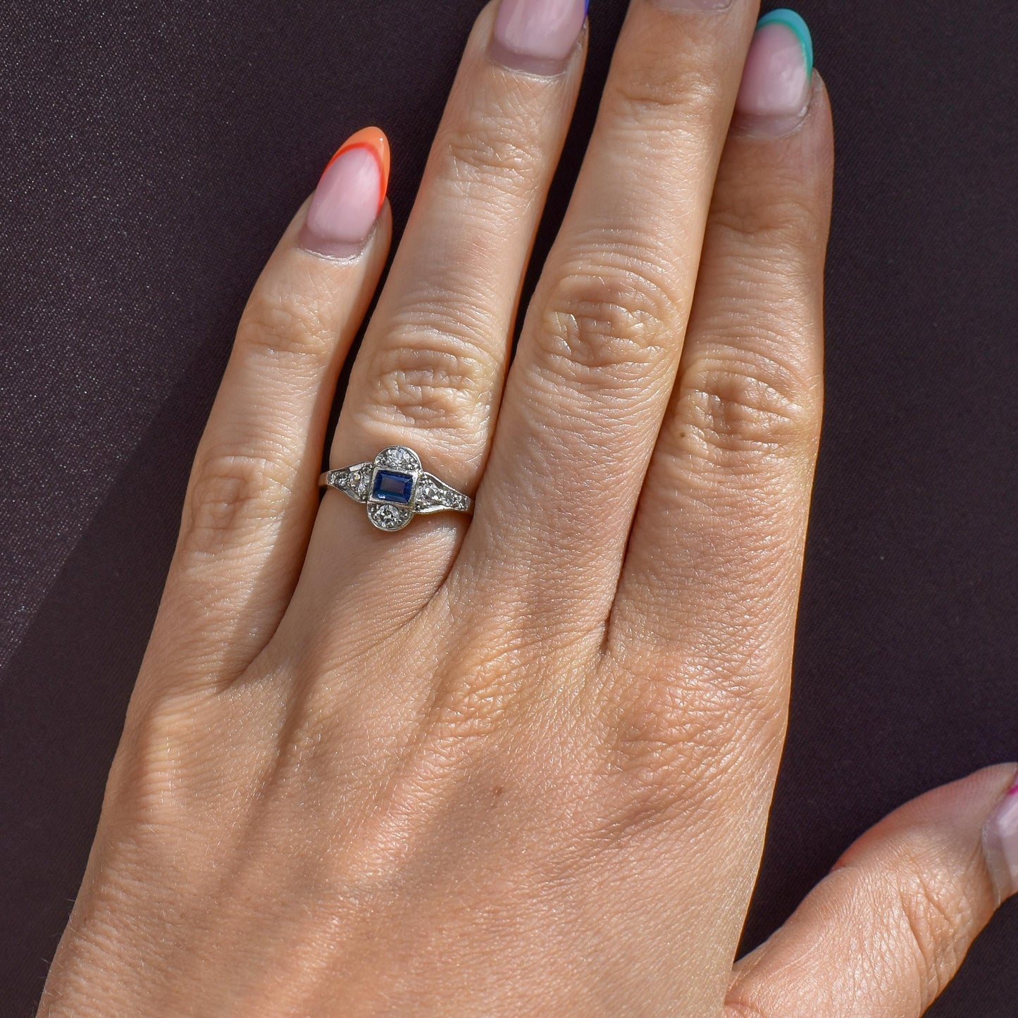 Art Deco Blue Sapphire and Diamond Platinum Ring