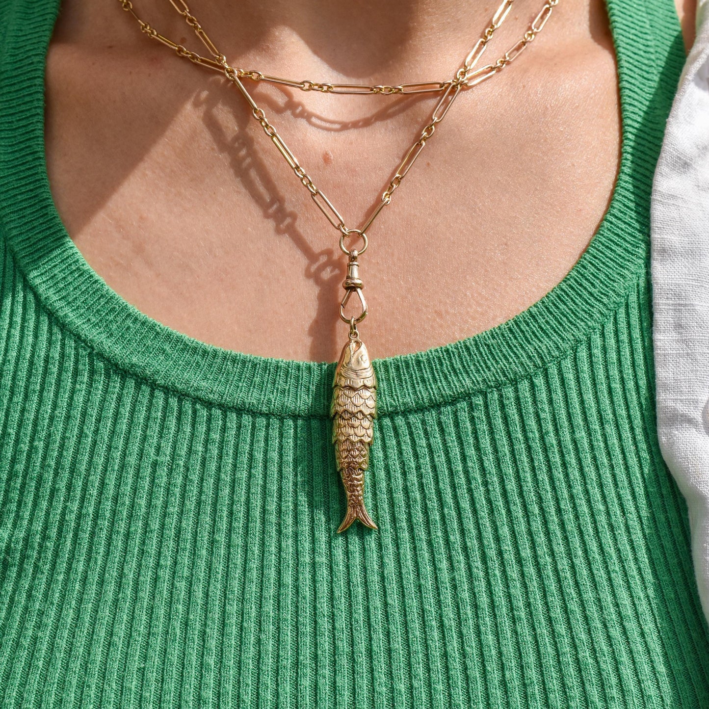 Vintage 9ct Gold Large Articulated Fish Charm Pendant