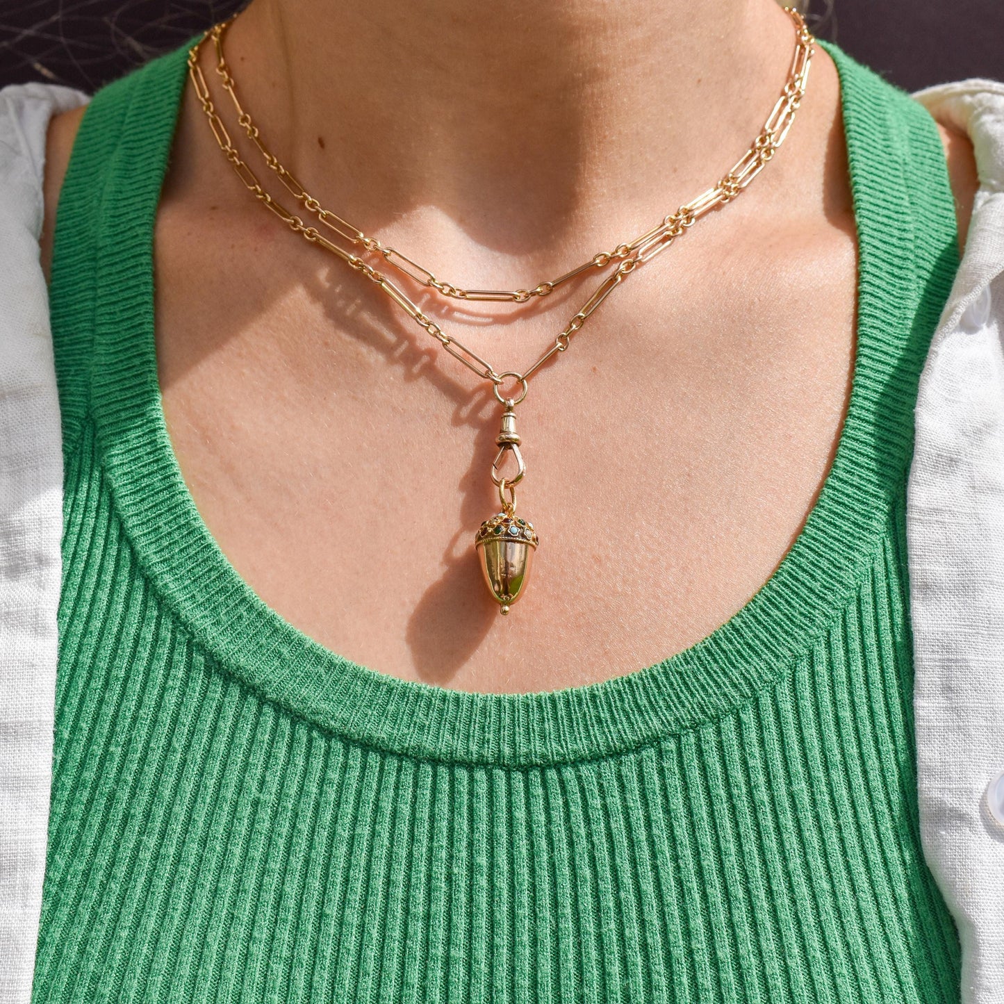 Antique Portuguese Multi Gem Acorn 19ct Gold Charm Pendant