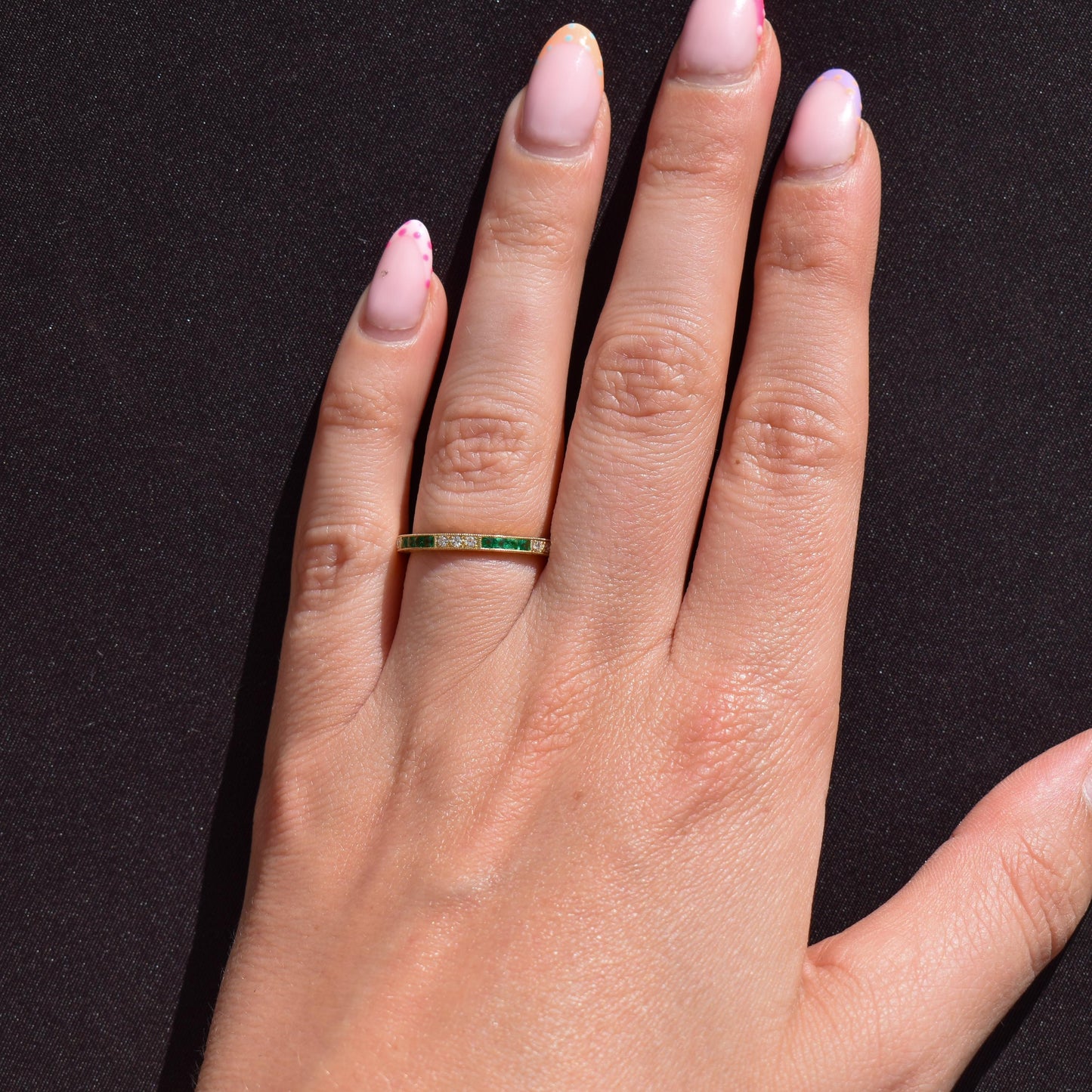 Diamond and Emerald Eternity 18ct Gold Wedding Band Ring