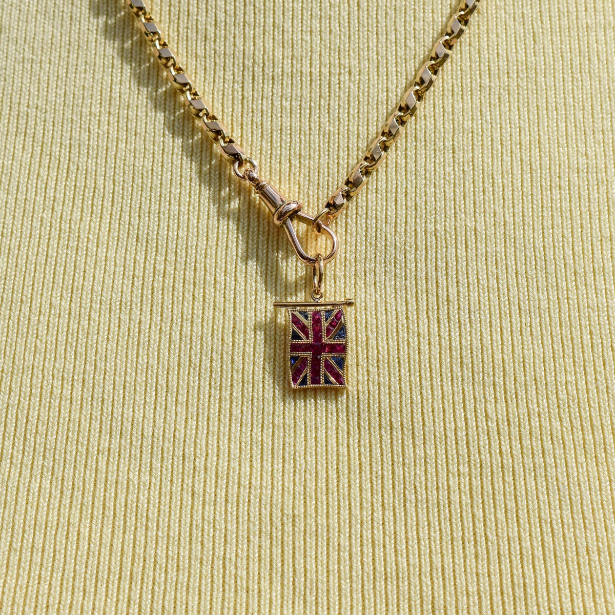 Ruby Sapphire 18ct Gold Union Jack UK GB Flag Charm Pendant