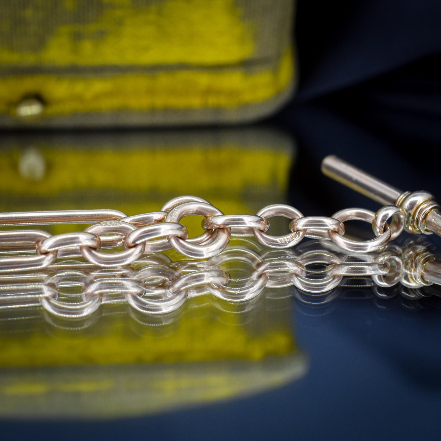 Antique 9ct Gold Trombone Link Albert Chain Necklace with Dog Clip and Bolt Ring | 15.25"