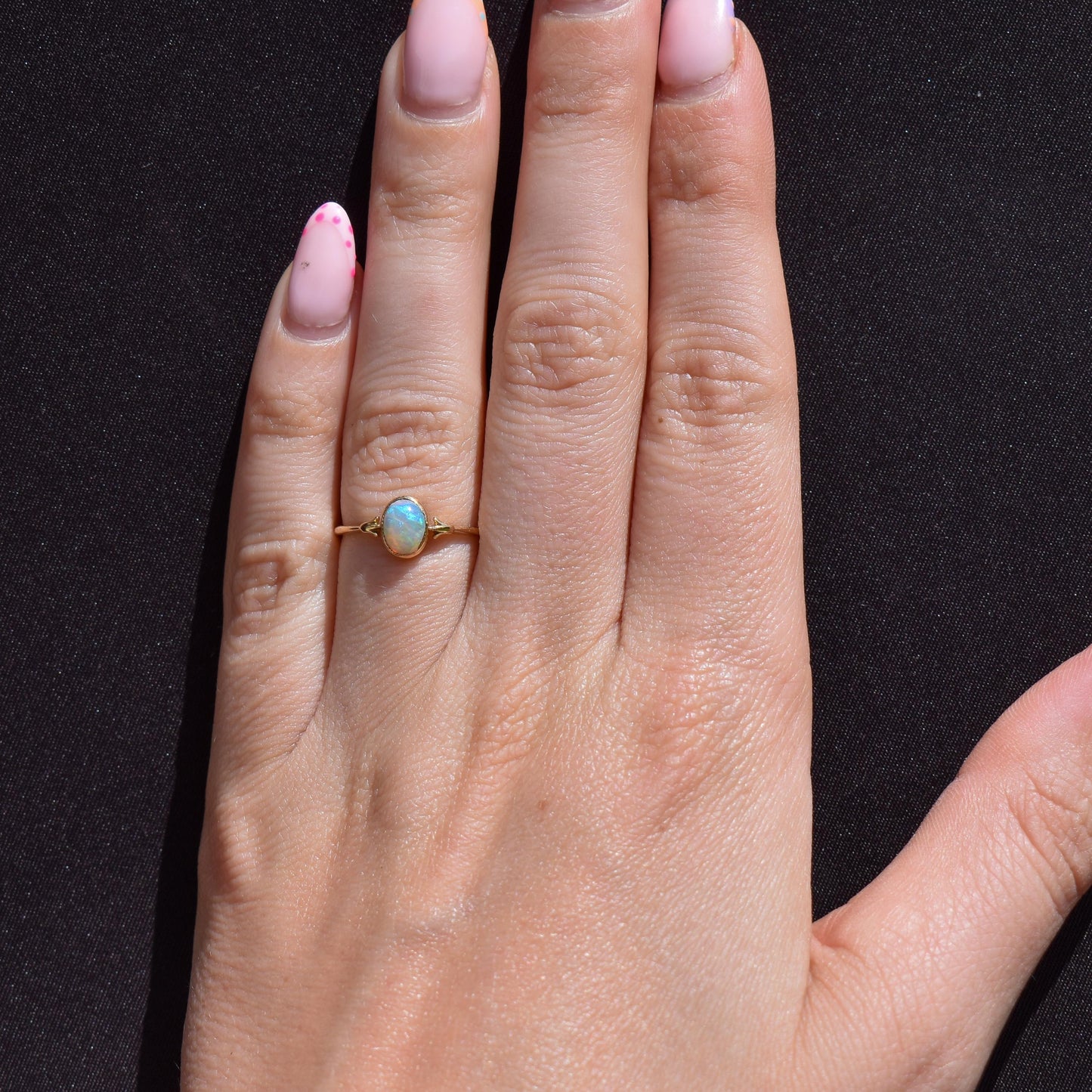 Antique Colourful Natural Opal Oval Bezel Solitaire 18ct Gold Ring