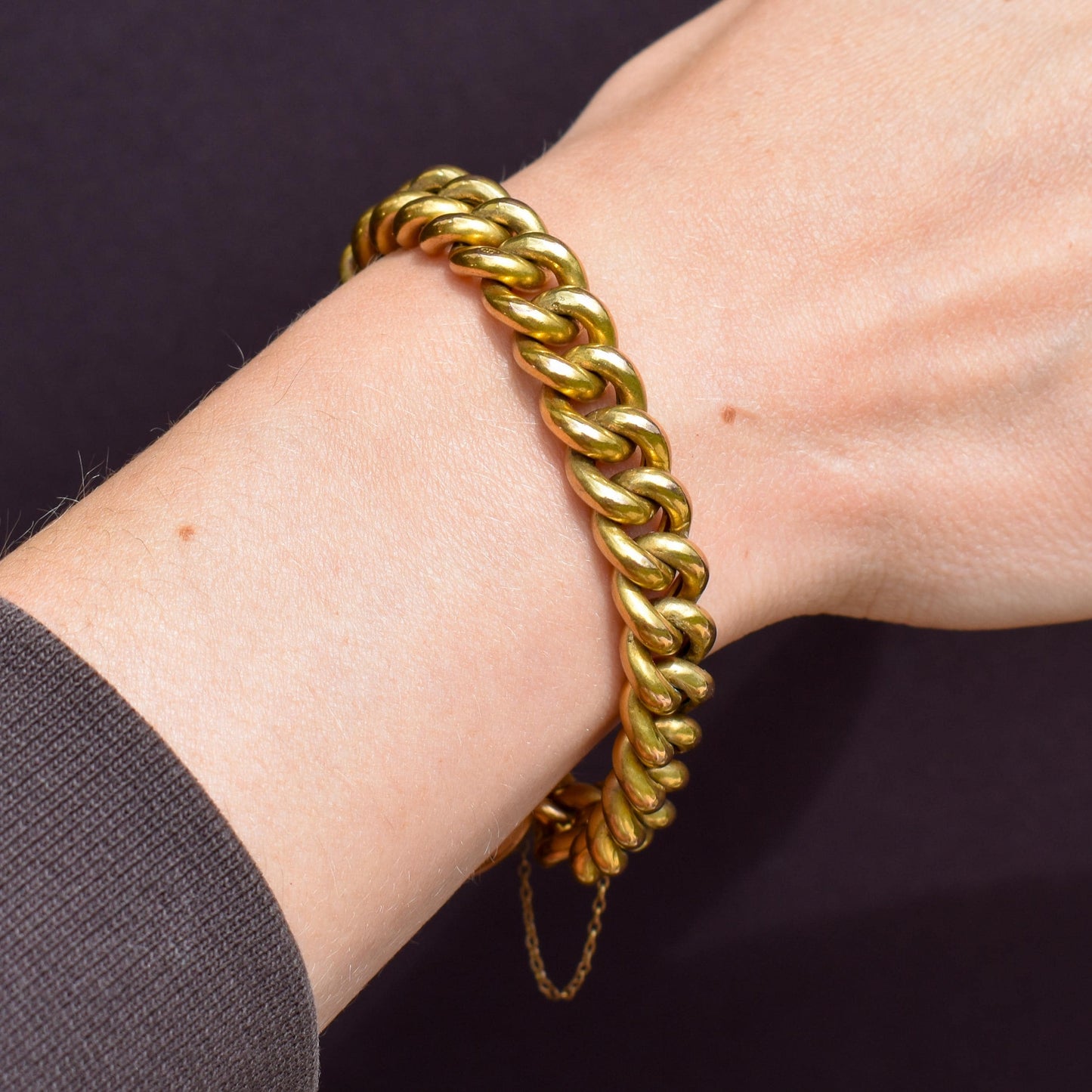 Antique Heart Padlock Curb Link Rolled Gold Bracelet