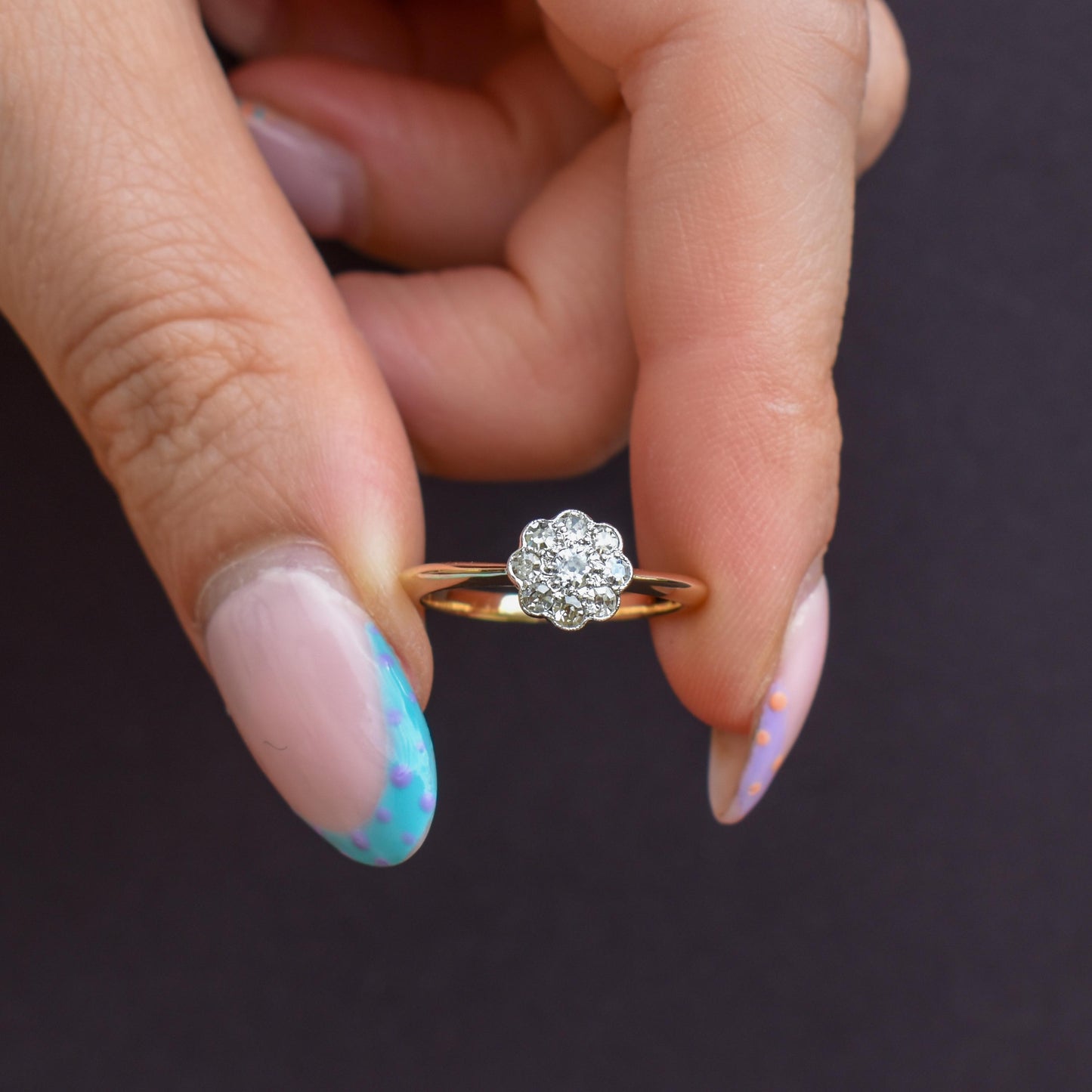 Antique Diamond Cluster Daisy 18ct Gold and Platinum Ring