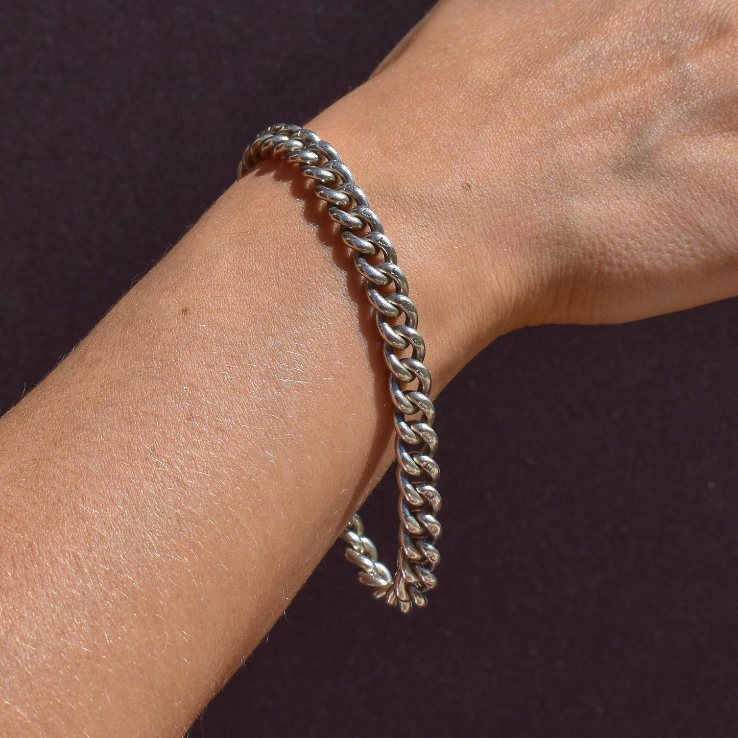 Antique Uniform Curb Sterling Silver Bracelet with Bolt ring | 8.25"