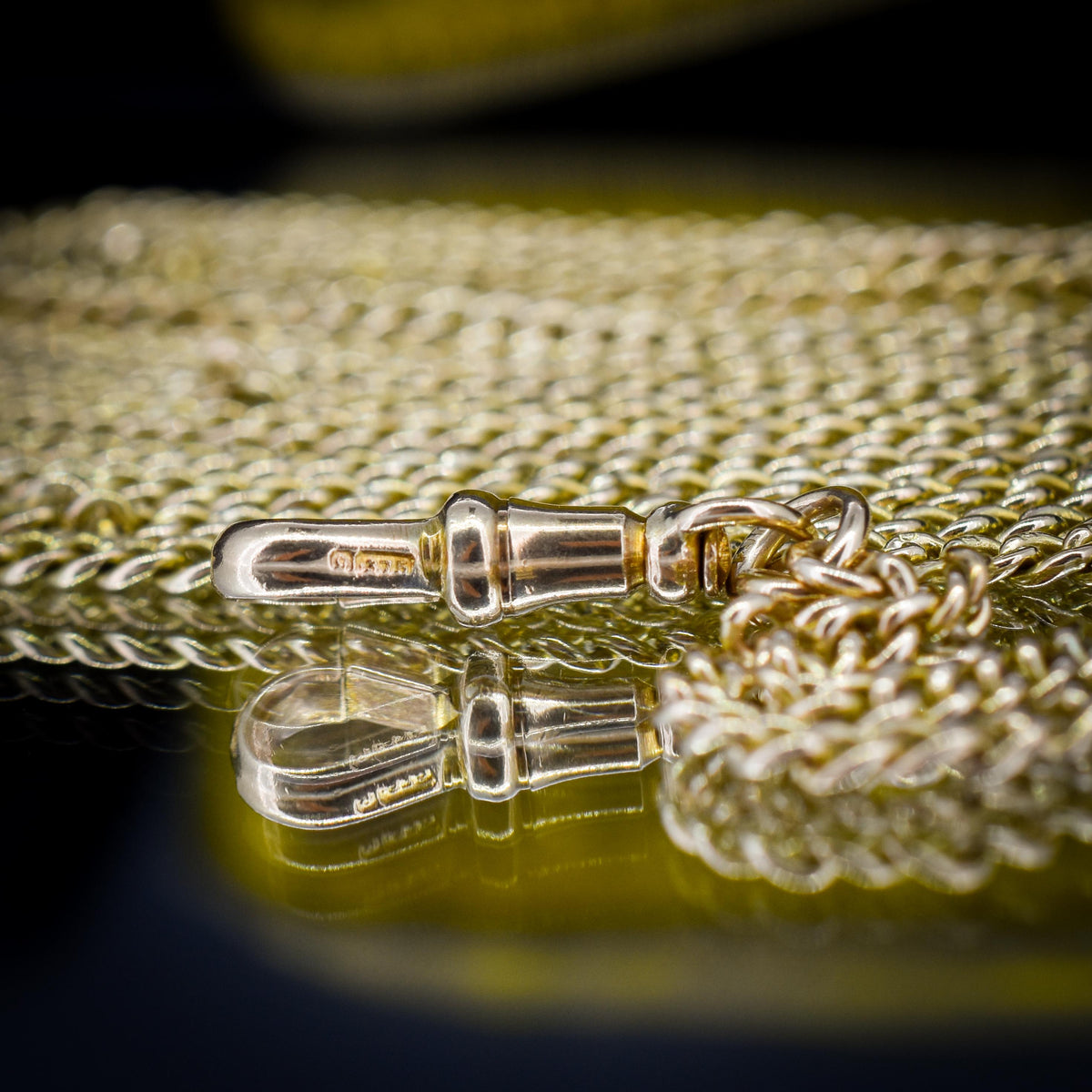 Antique '1904' 9ct Solid Gold Curb Link Guard Chain Necklace with Dog Clip | 58"