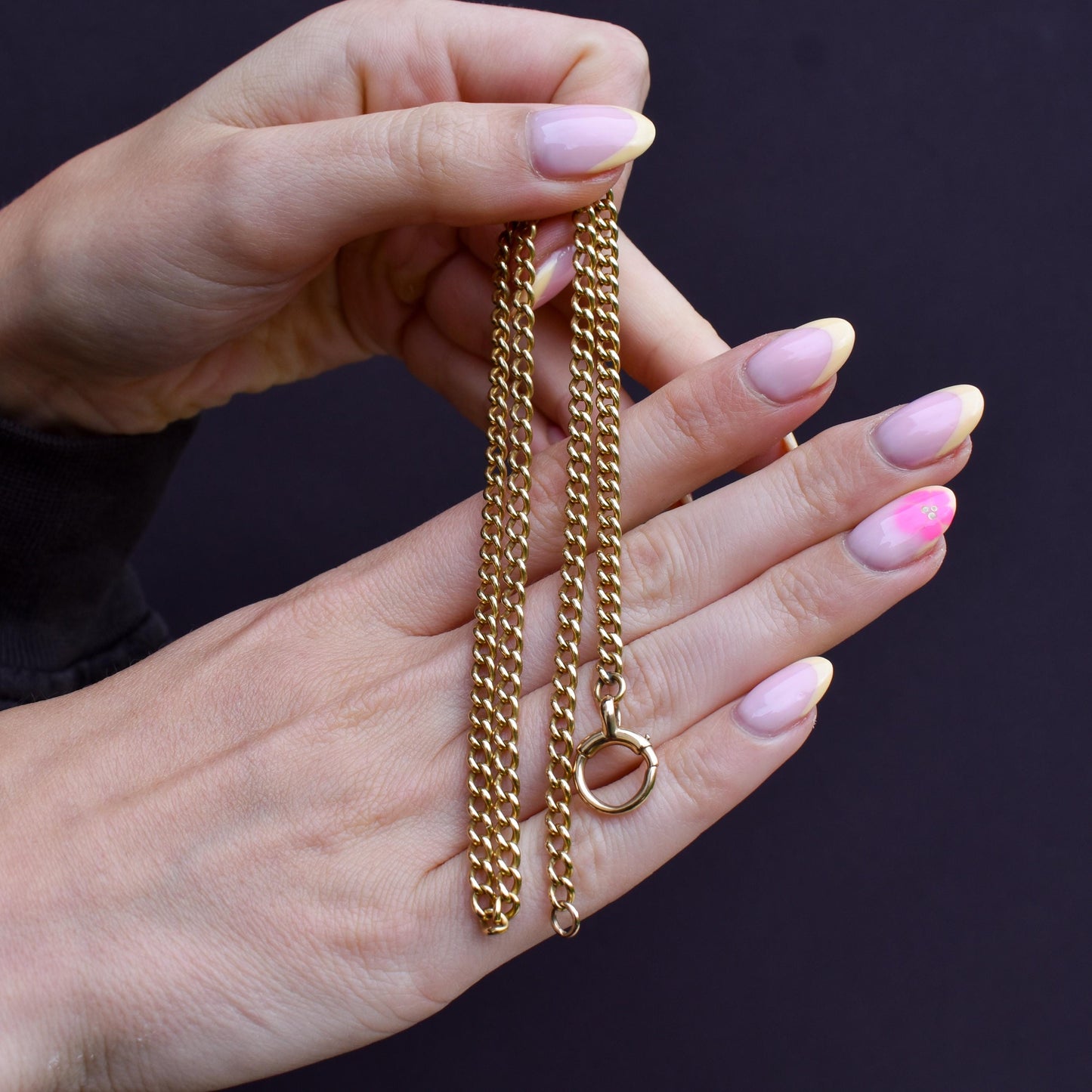 Antique 18ct Yellow Gold Curb Link Bolt Ring Chain Necklace | 18.25"