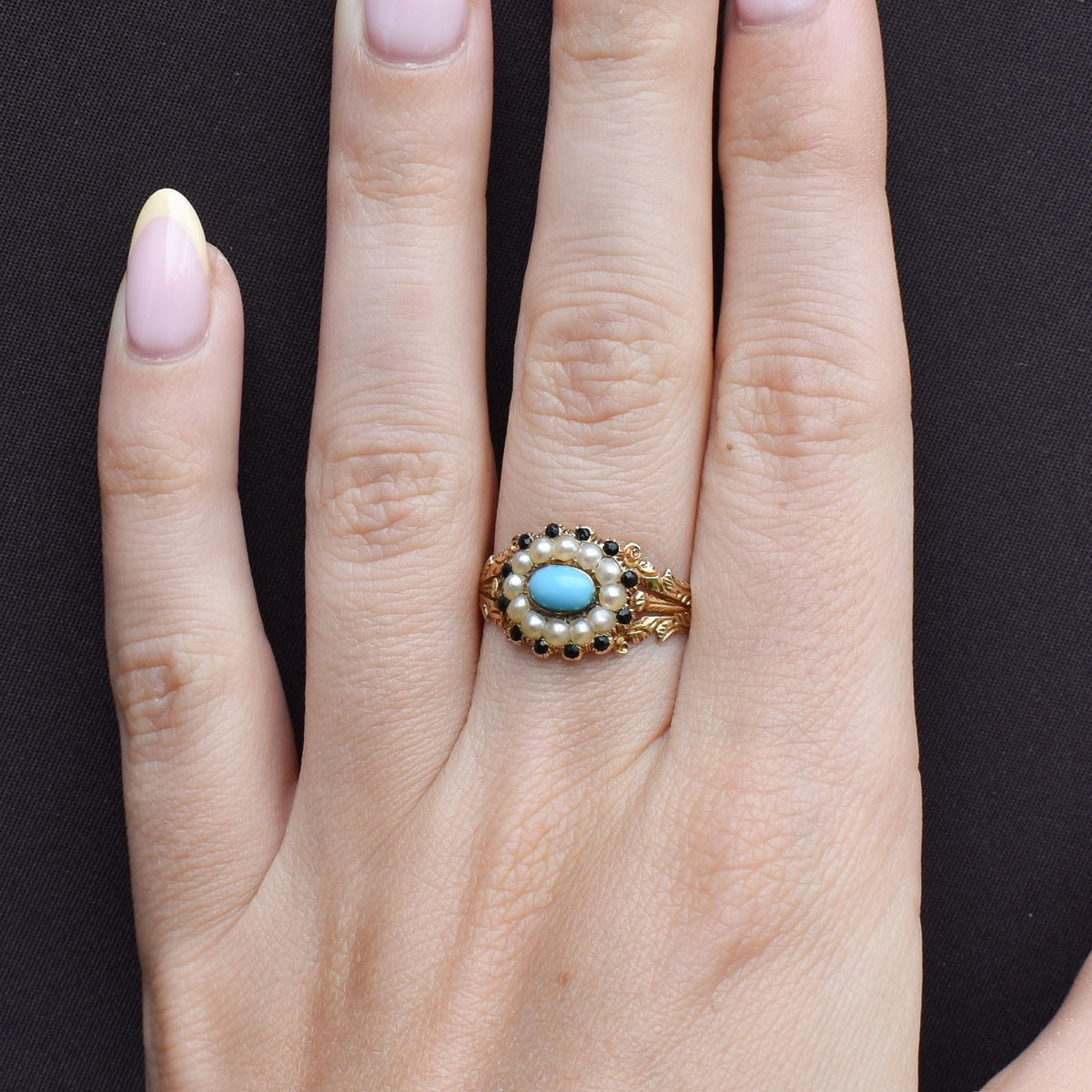 Antique '1824' Georgian Turquoise and Pearl 18ct Gold Mourning Ring