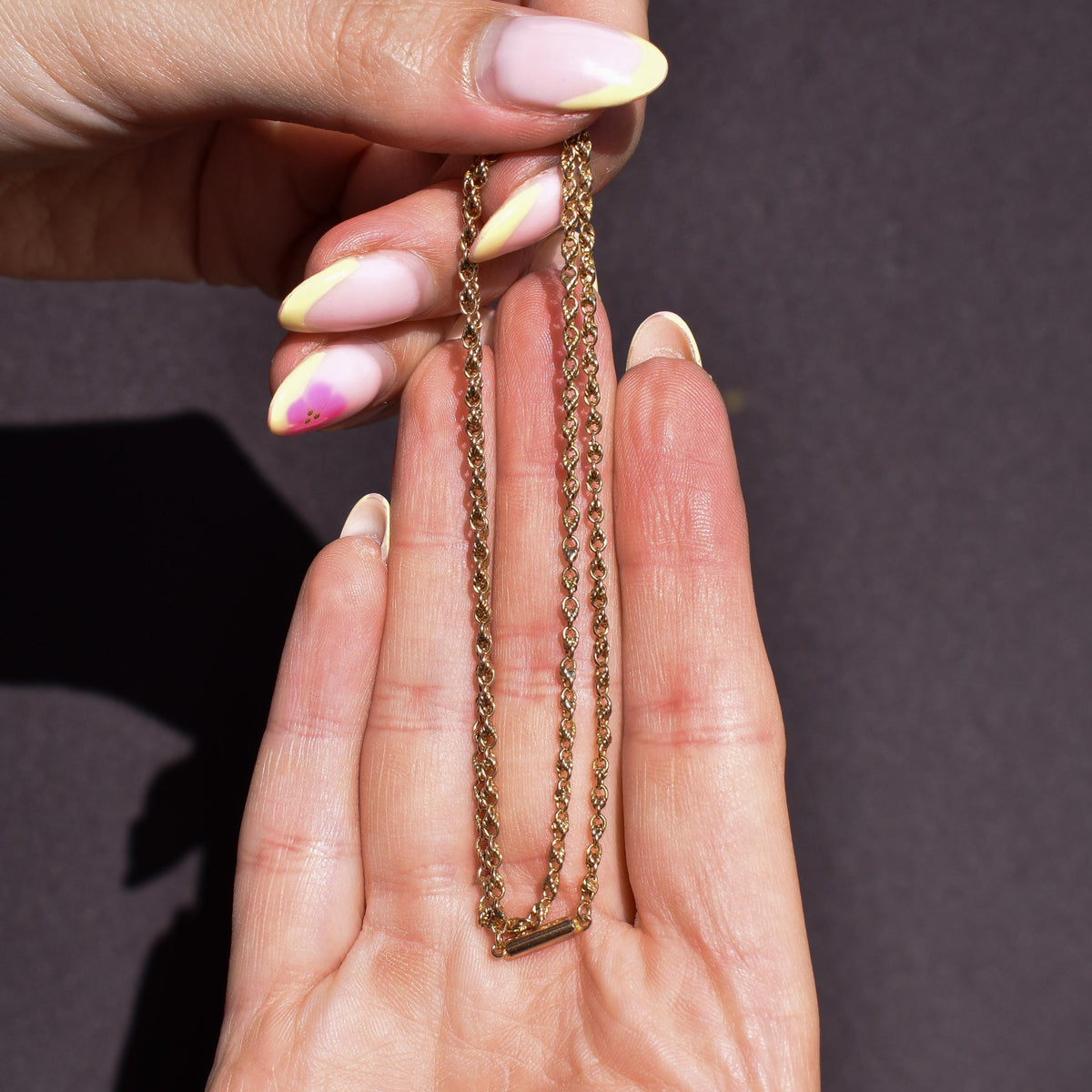 Antique 9ct Gold Love Knot Link Chain Necklace with Barrel Clasp | 16.5"
