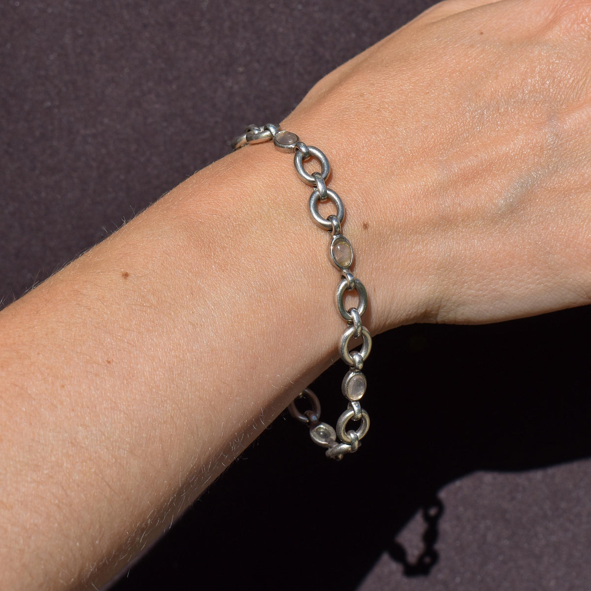 Vintage Cabochon Moonstone Sterling Silver Bracelet | 7"