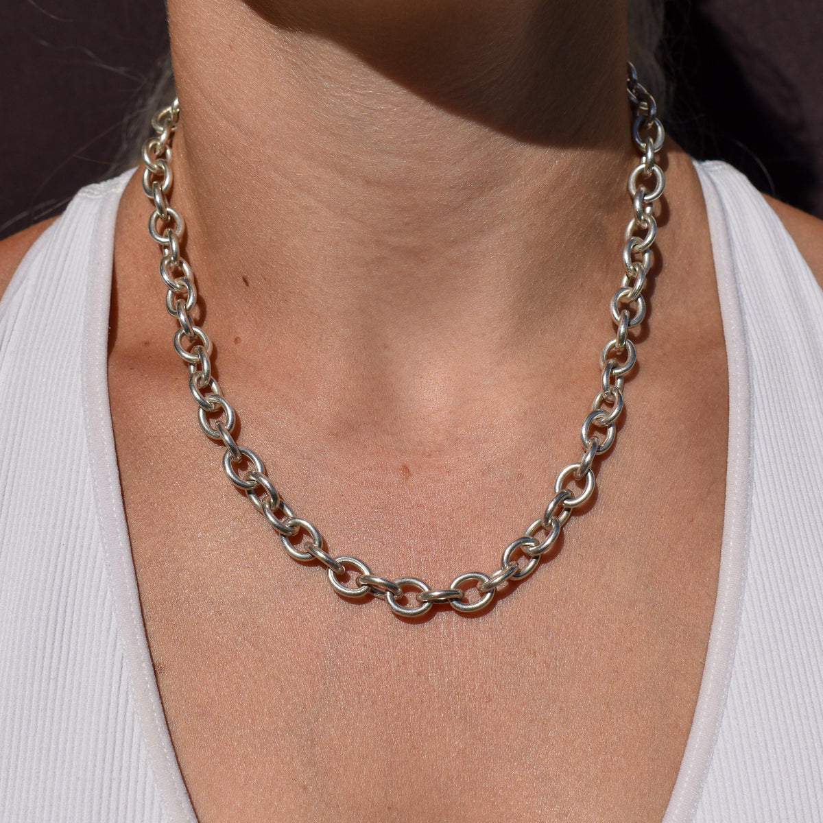 Vintage 51g Silver Oval Cable Link Chain Necklace with Double Dog Clip | 17.5"