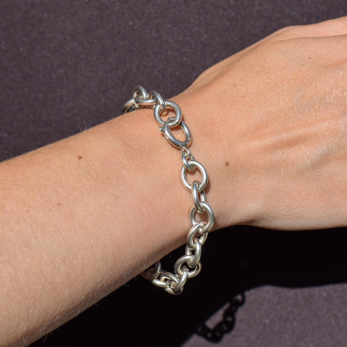 Vintage Sterling Silver Oval Cable Link Bracelet with Bolt Ring | 7.5"