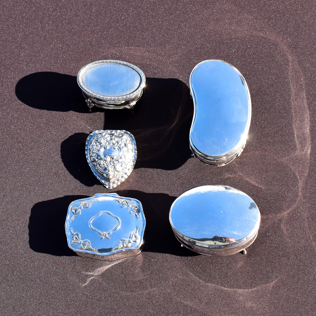 Antique Birmingham 1913 Hallmarked Sterling Silver Oval Jewellery Trinket Box