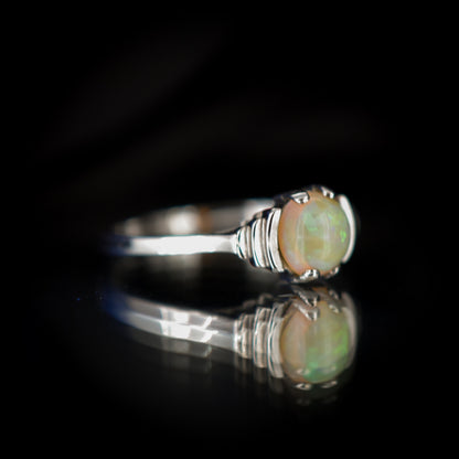 Antique Art Deco Colourful Natural Opal Solitaire 9ct 9K White Gold Ring