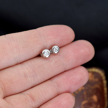 0.15ct Round Diamond Bezel 9ct 9K White Gold Stud Earrings - Studs