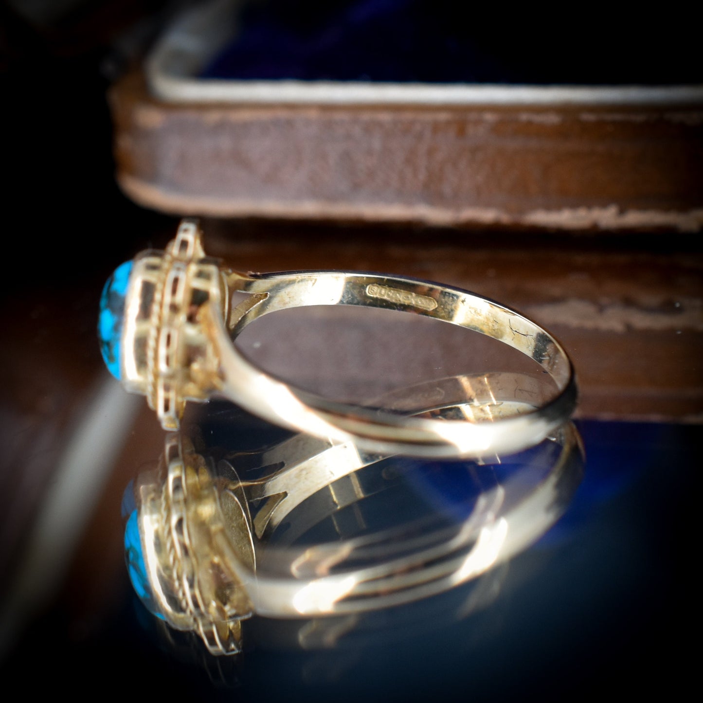 Vintage Style Matrix Turquoise Solitaire 9ct Yellow Gold Ring