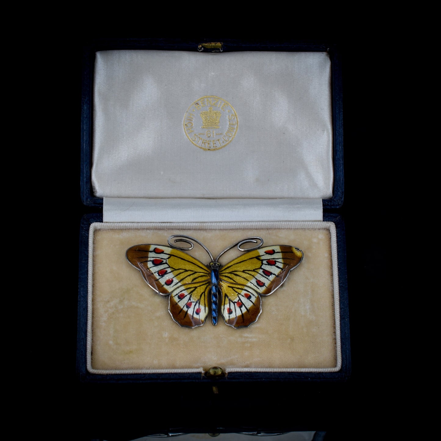 Boxed Vintage Norwegian Enamel Sterling Silver Butterfly Insect Brooch Pin