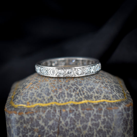 Antique Art Deco Diamond 18ct White Gold Full Eternity Wedding Band Ring