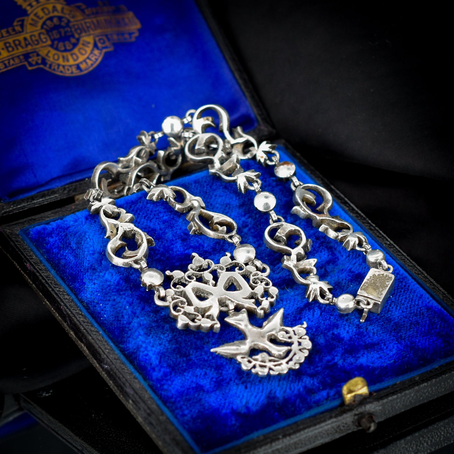Antique Victorian French Paste Silver Saint Esprit Bow Necklace Collar