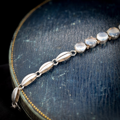 Antique Cabochon Moonstone Sterling Silver Bracelet