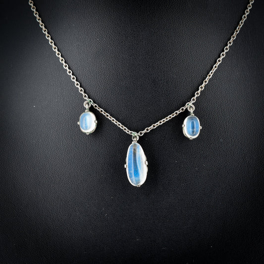 Antique Moonstone Sterling Silver 20" Necklace | Edwardian Victorian