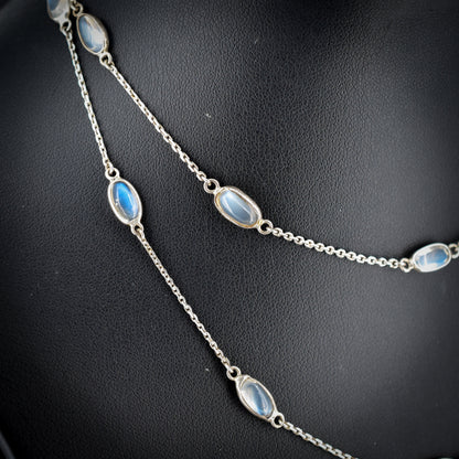 Antique Moonstone Sterling Silver 28" Chain Necklace | Edwardian