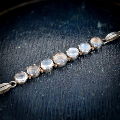 Antique Cabochon Moonstone Sterling Silver Bracelet
