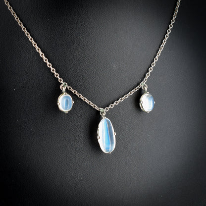 Antique Moonstone Sterling Silver 20" Necklace | Edwardian Victorian
