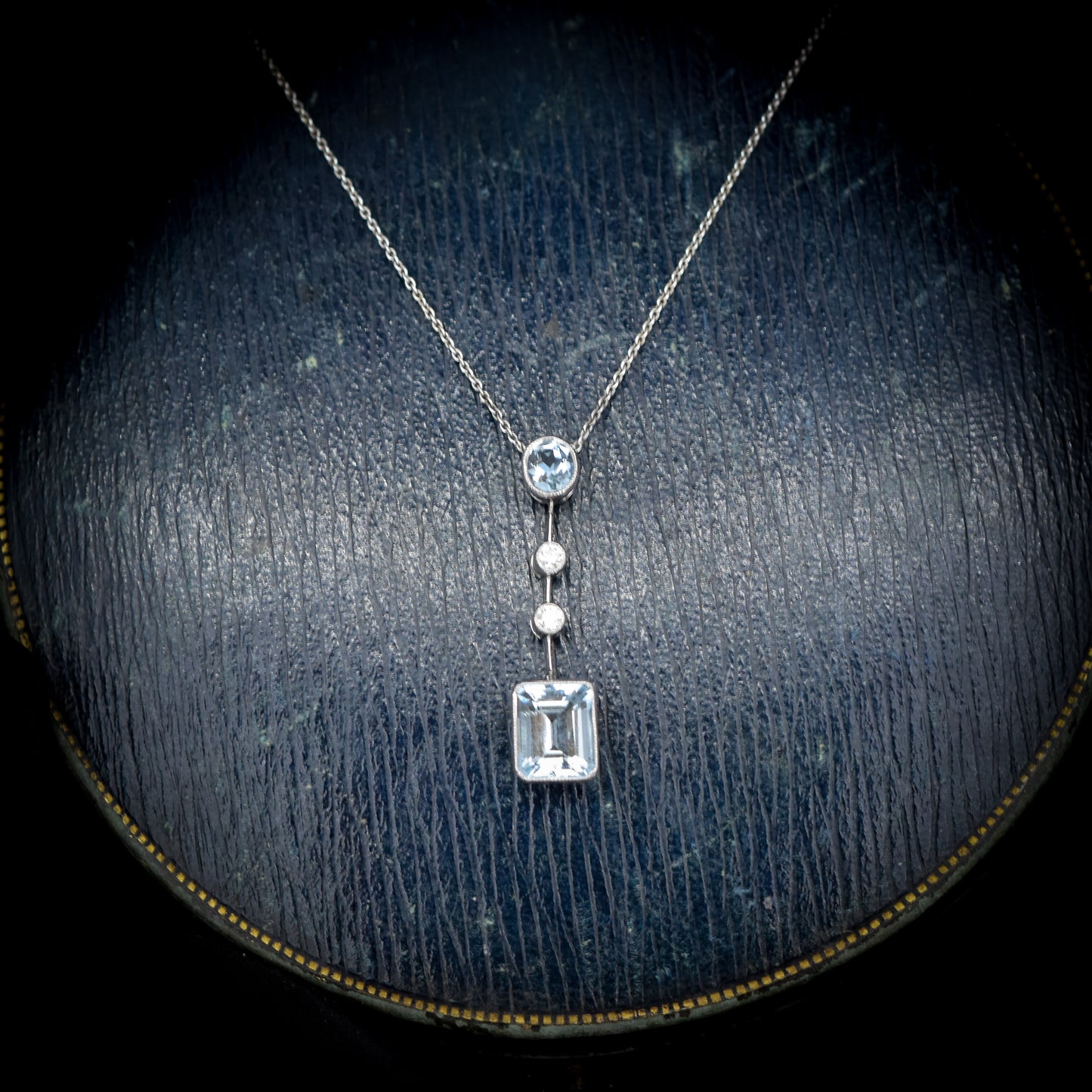 Aquamarine and Diamond Bezel 18ct White Gold Drop Necklace - Lancastrian Jewellers