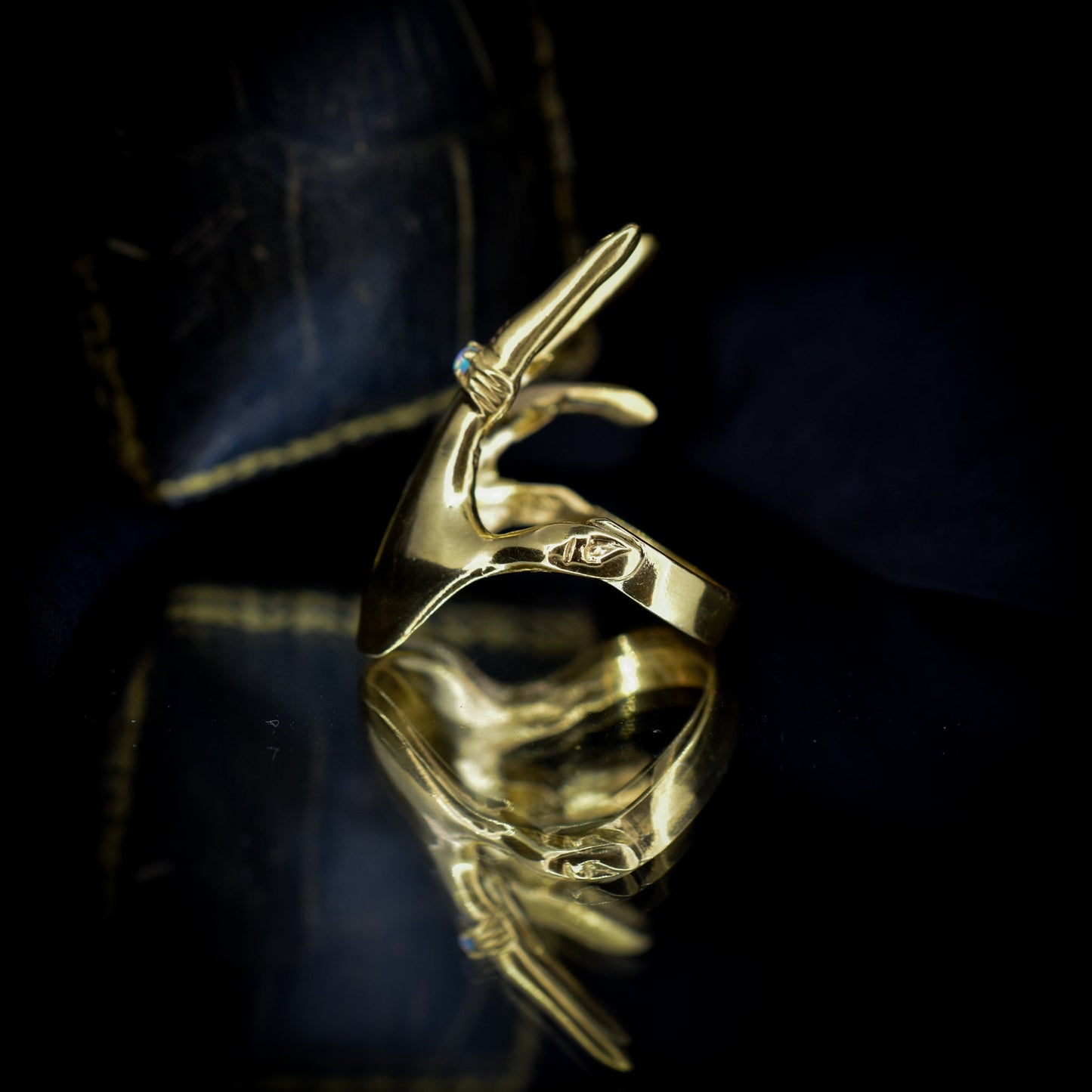 Vintage Style Opal Hand Figural 18ct Yellow Gold on Silver Dress Ring