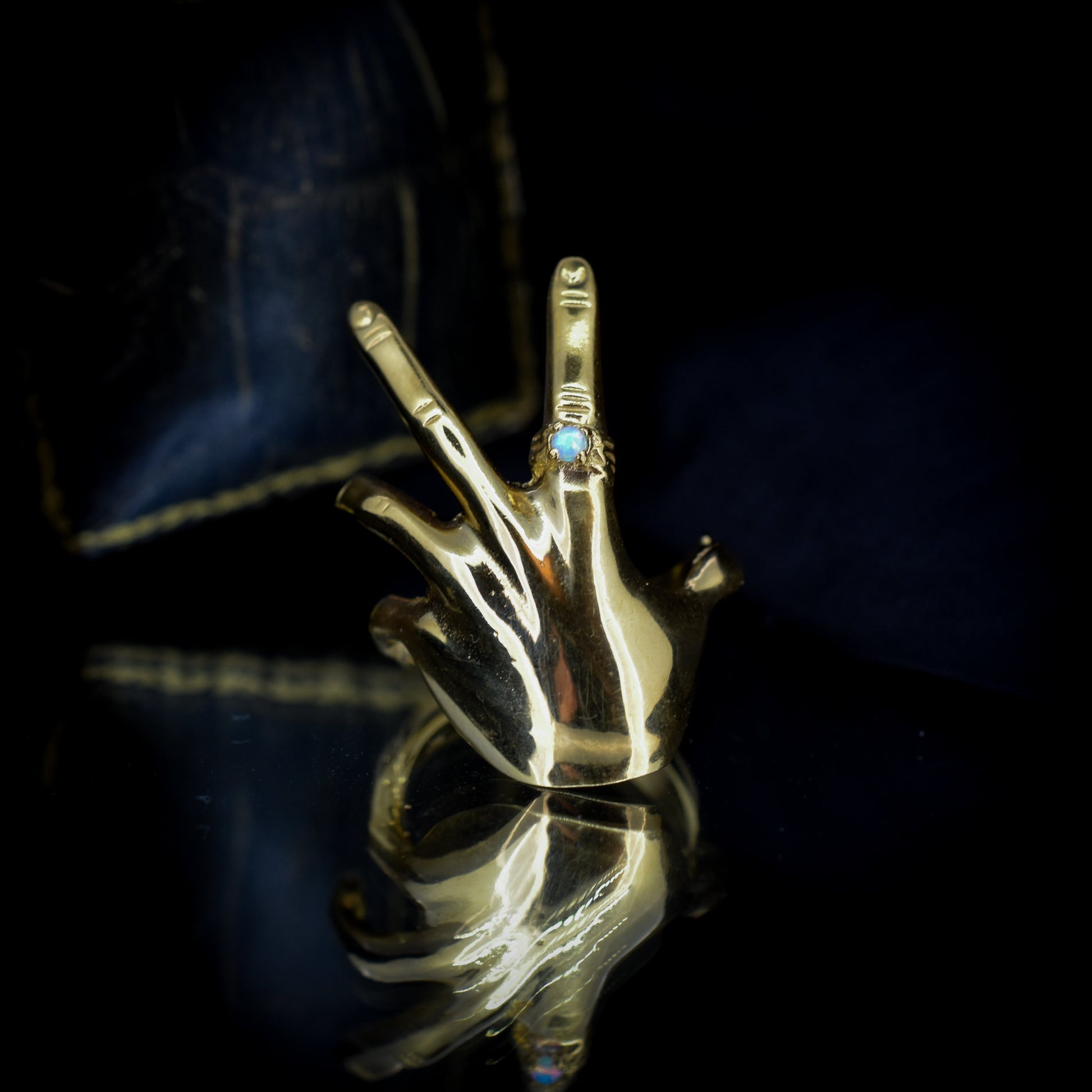 Vintage Style Opal Hand Figural 18ct Yellow Gold on Silver Dress Ring