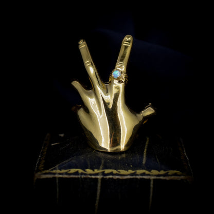 Vintage Style Opal Hand Figural 18ct Yellow Gold on Silver Dress Ring