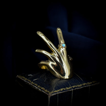 Vintage Style Opal Hand Figural 18ct Yellow Gold on Silver Dress Ring