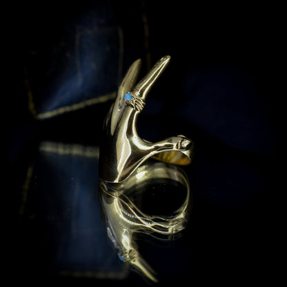 Vintage Style Opal Hand Figural 18ct Yellow Gold on Silver Dress Ring