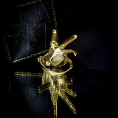 Vintage Style Opal Hand Figural 18ct Yellow Gold on Silver Dress Ring