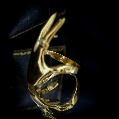 Vintage Style Opal Hand Figural 18ct Yellow Gold on Silver Dress Ring