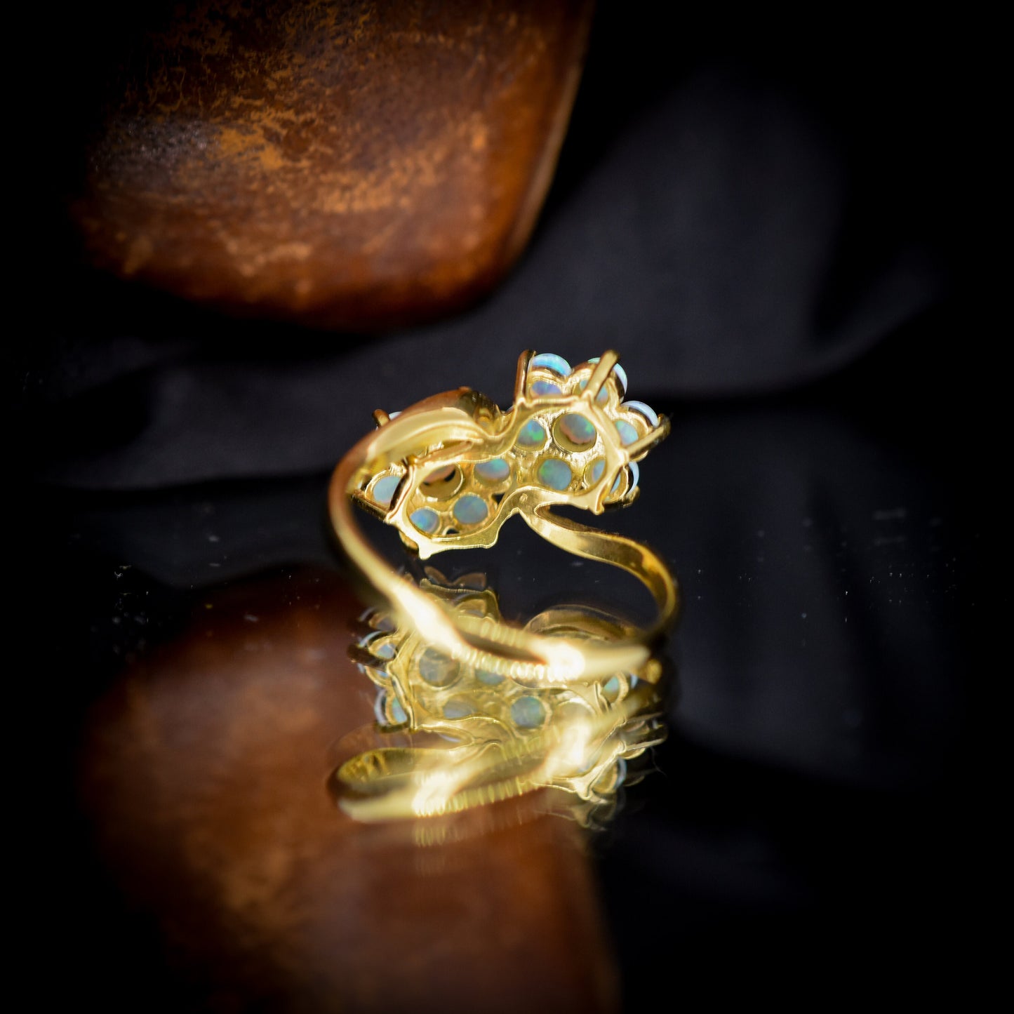 Opal Cluster Flower Toi et Moi 18ct Yellow Gold Gilded Silver Ring | Vintage Style