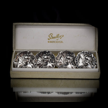 Antique Art Nouveau Portrait Sterling Silver Buttons Set - Birmingham 1900