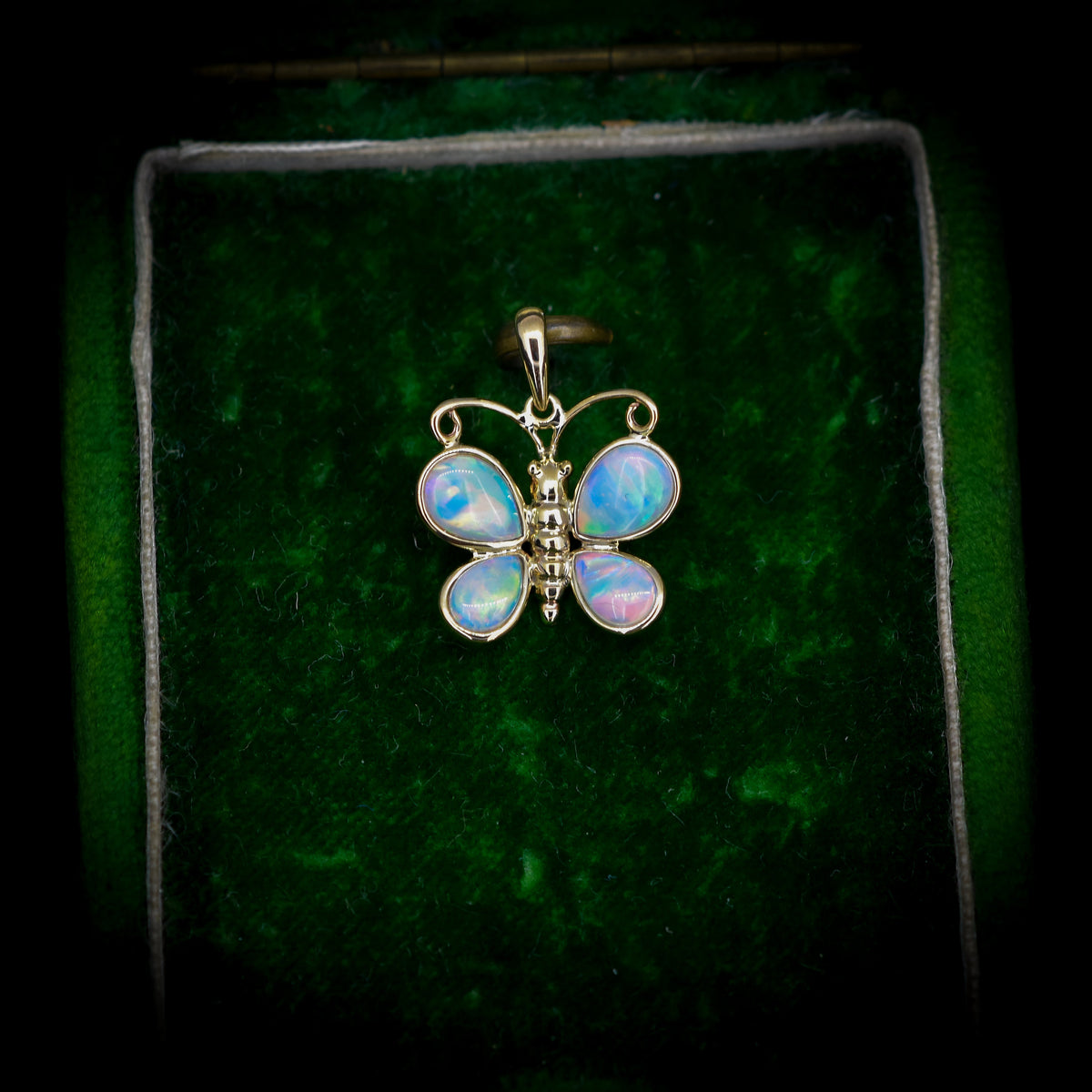 Natural Opal Butterfly 9ct Yellow Gold Pendant Charm