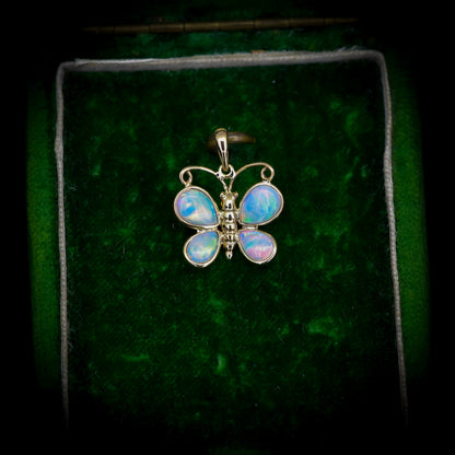 Natural Opal Butterfly 9ct Yellow Gold Pendant Charm