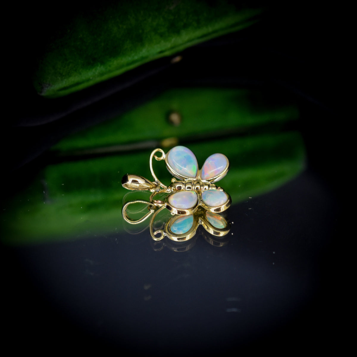 Natural Opal Butterfly 9ct Yellow Gold Pendant Charm